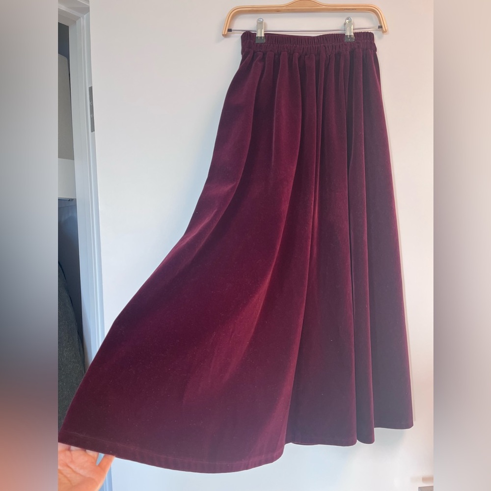 Burgundy Velvet Pleated Skirt